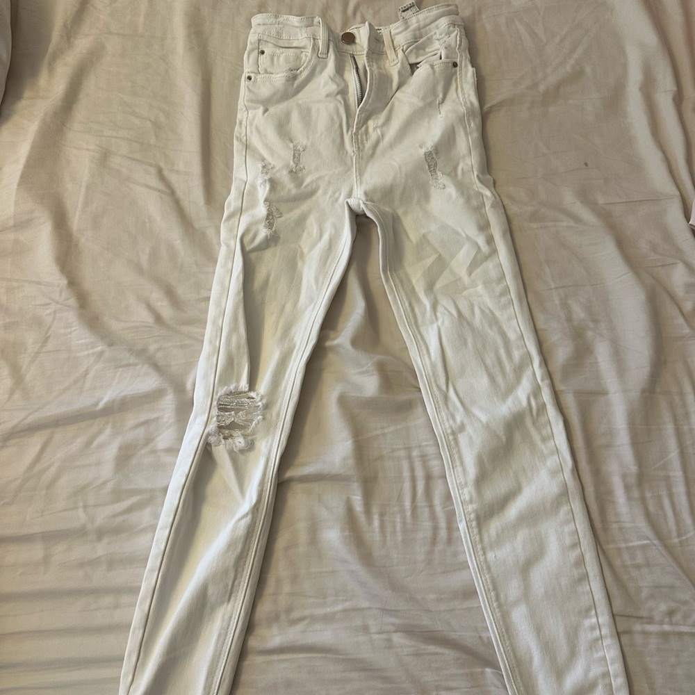 Stradivarius white skinny ripped jeans